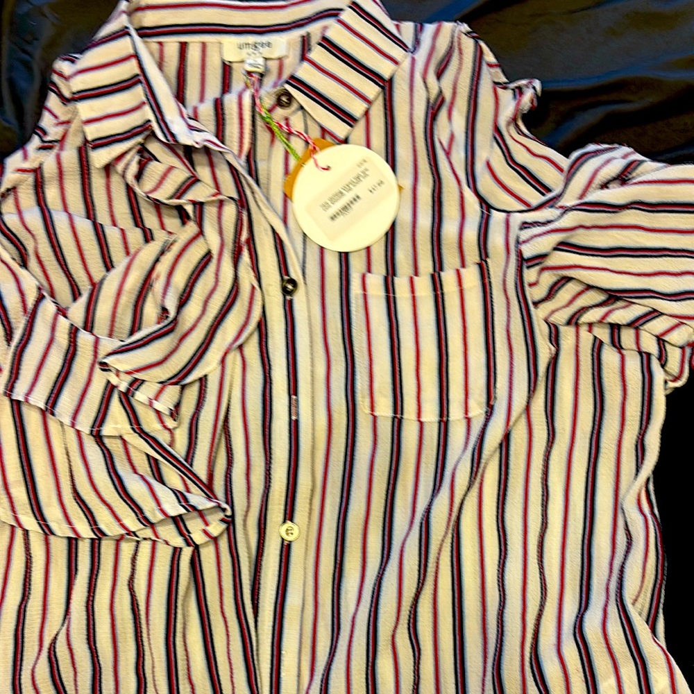 Small, 3/4 length sleeve stripe blouse, shoulders cut out.  Originally paid $48